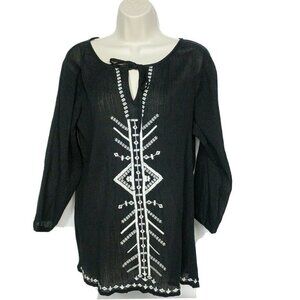 Ann Taylor Loft Black Keyhole Blouse Top Small